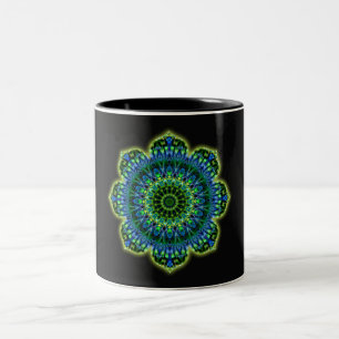 Mandala green blue Two-Tone coffee mug
