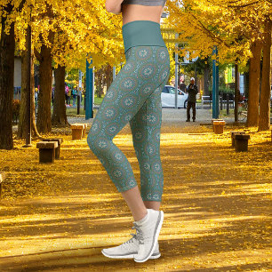 Mandala Green Capri Leggings