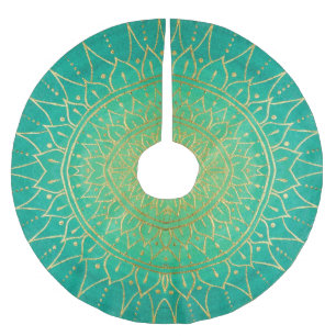 Mandala Green Emerald Gold Christmas Brushed Polyester Tree Skirt