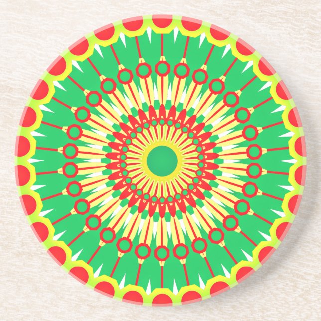 Mandala Green Red Circle Design-58577 Coaster (Front)
