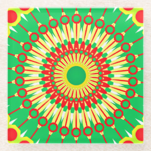 Mandala Green Red Circle Design-58577 Glass Coaster