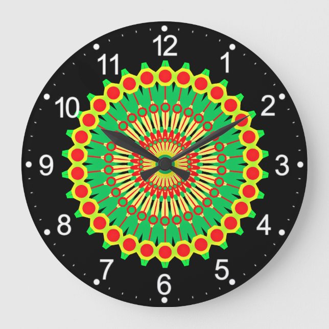 Mandala Green Red Circle Design-58577 Large Clock (Front)