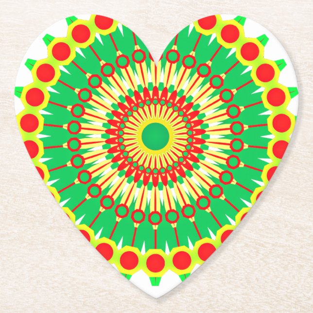 Mandala Green Red Circle Design-58577 Paper Coaster (Front)