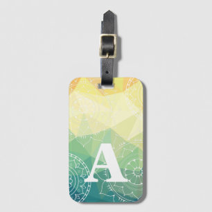 Mandala green yellow ombre design luggage tag