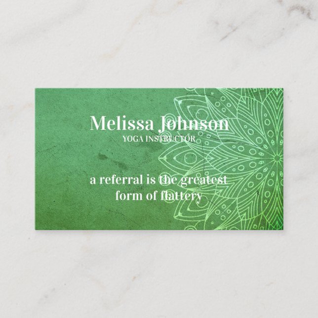 Mandala Green Yoga Meditation Refer a Friend Referral Card (Front)