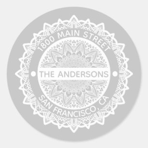 Mandala Grey Address Label Round Sticker