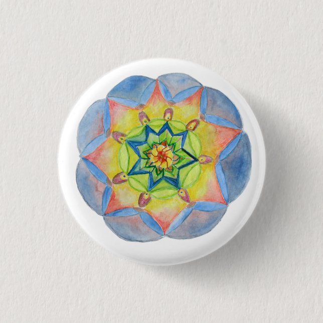 Mandala Hand painted blue mandala  Button (Front)