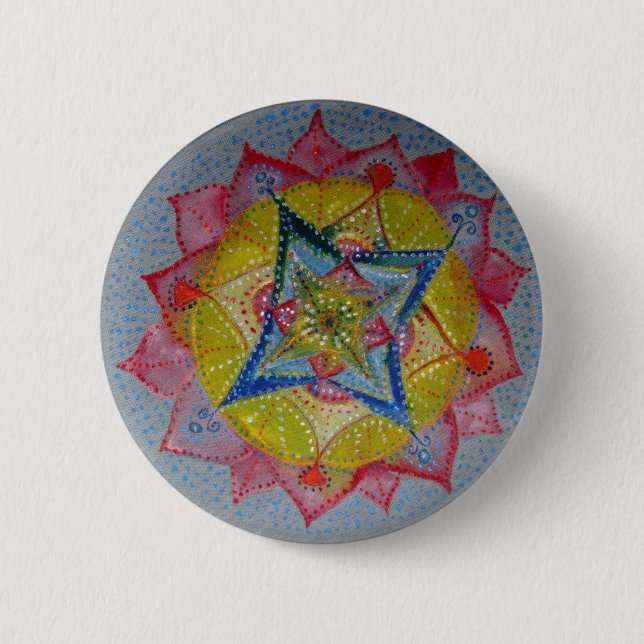 Mandala Hand Painted Star  Round Button (Front)