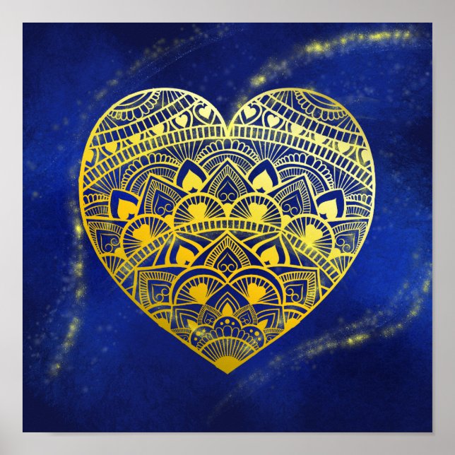 Mandala Heart Luminous Gold and Blue Print (Front)