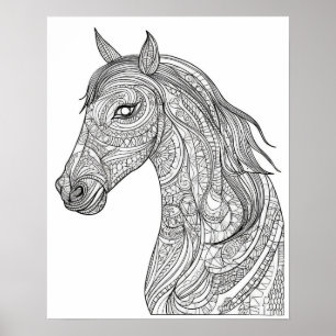Mandala Horse Colouring Poster for Adults