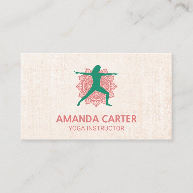 Mandala Icon | Warrior Yoga Pose Business Card (Front)