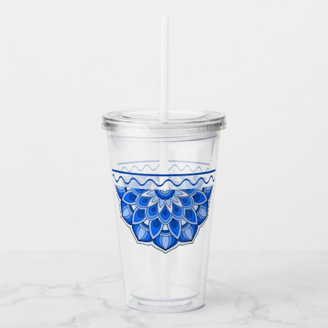 Mandala in blue  acrylic tumbler (Front)