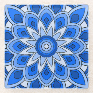 Mandala in blue glass coaster