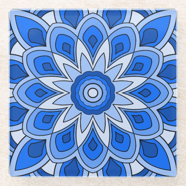 Mandala in blue glass coaster (Front)
