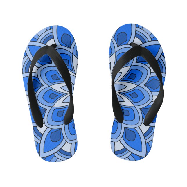 Mandala in blue kid's flip flops (Footbed)