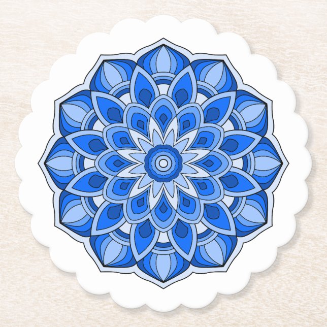 Mandala in blue paper coaster (Front)