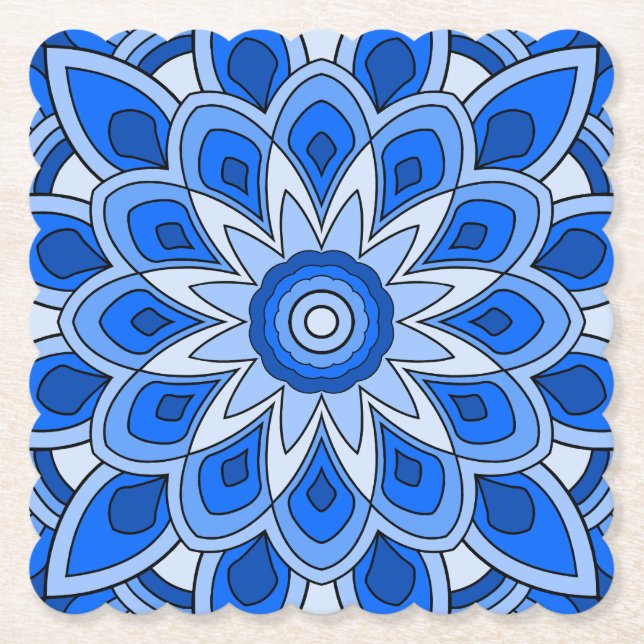 Mandala in blue paper coaster (Front)