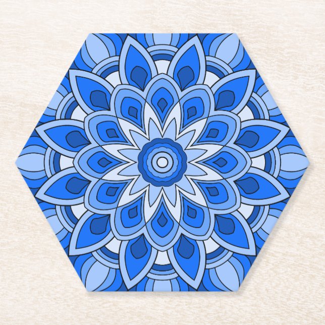 Mandala in blue paper coaster (Front)
