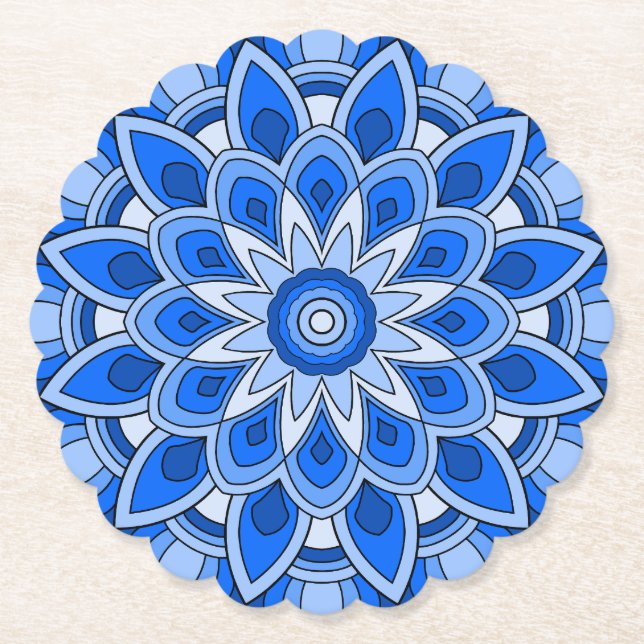 Mandala in blue paper coaster (Front)
