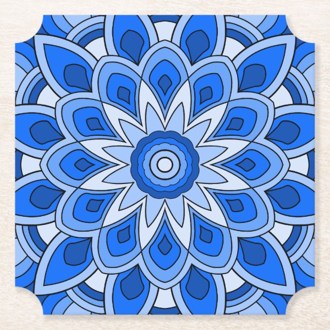 Mandala in blue paper coaster (Front)
