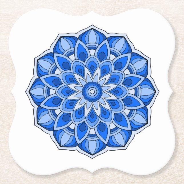 Mandala in blue paper coaster (Front)