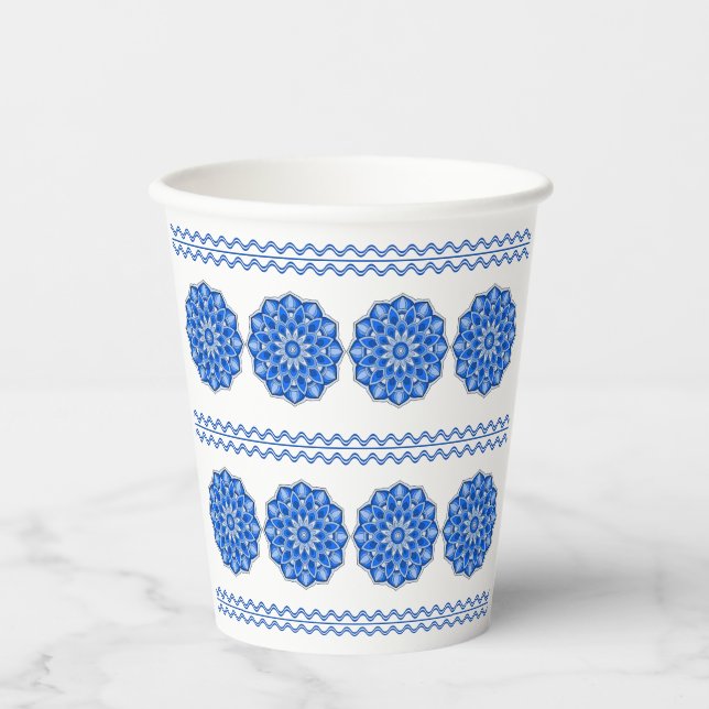 Mandala in blue paper cups (Front)