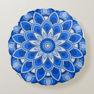 Mandala in blue round cushion