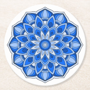 Mandala in blue round paper coaster