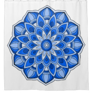 Mandala in blue shower curtain