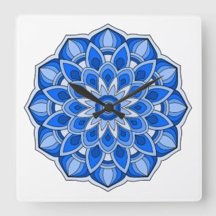 Mandala in blue square wall clock