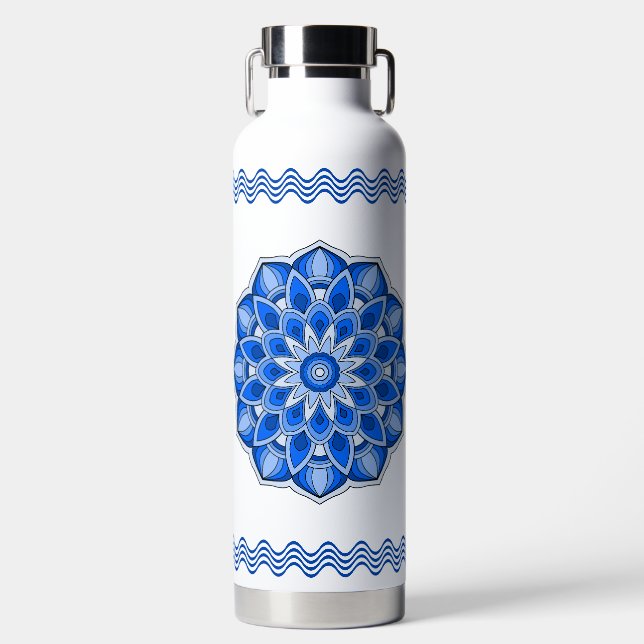 Mandala in blue  water bottle (Front)