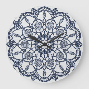 Mandala in Delft Blue Large Clock