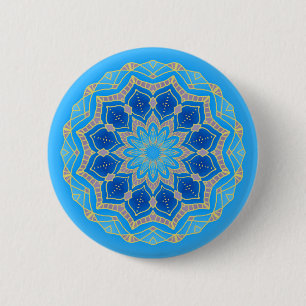 Mandala in electric blue and turquoise 6 cm round badge