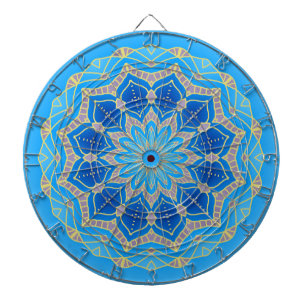 Mandala in electric blue and turquoise dartboard