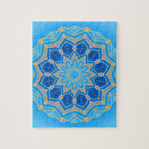 Mandala in electric blue and turquoise jigsaw puzzle