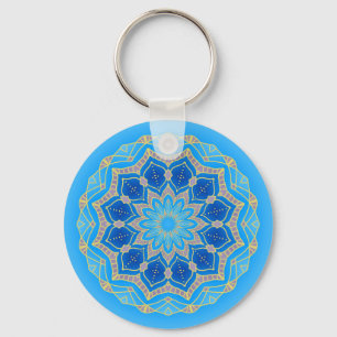 Mandala in electric blue and turquoise key ring