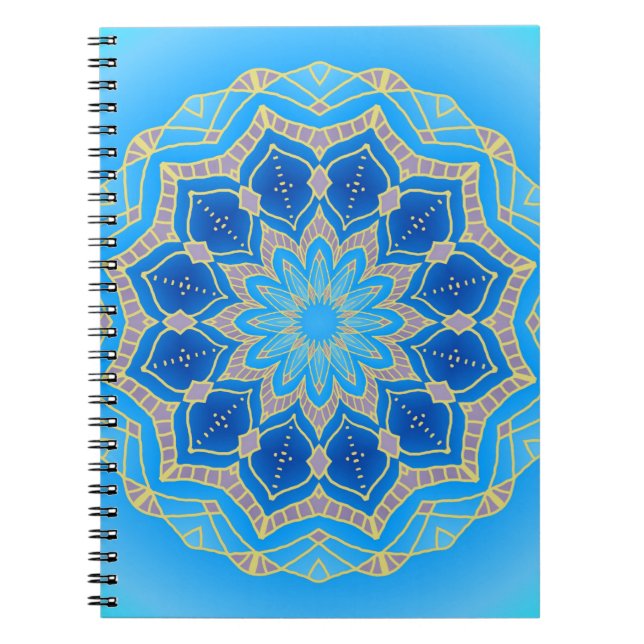 Mandala in electric blue and turquoise notebook (Front)