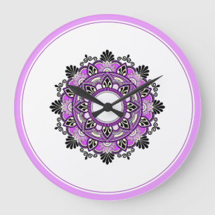 Mandala in pink & purple large clock