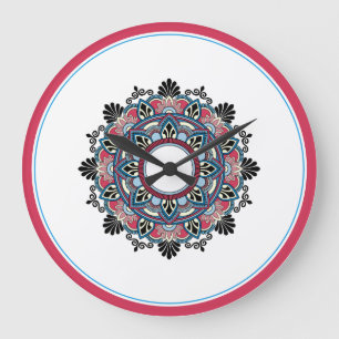 Mandala in rose & blue large clock