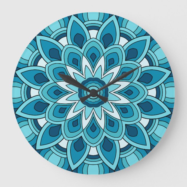 Mandala in teal green large clock (Front)