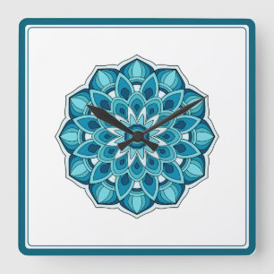 Mandala in teal green square wall clock