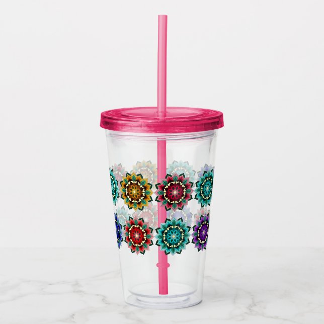 Mandala in various colors acrylic tumbler (Front)