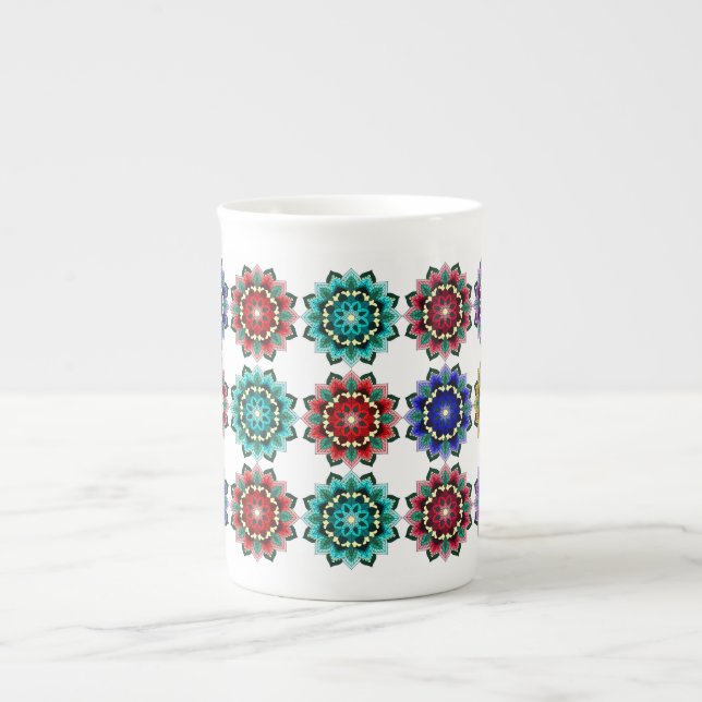 Mandala in various colors bone china mug (Front)