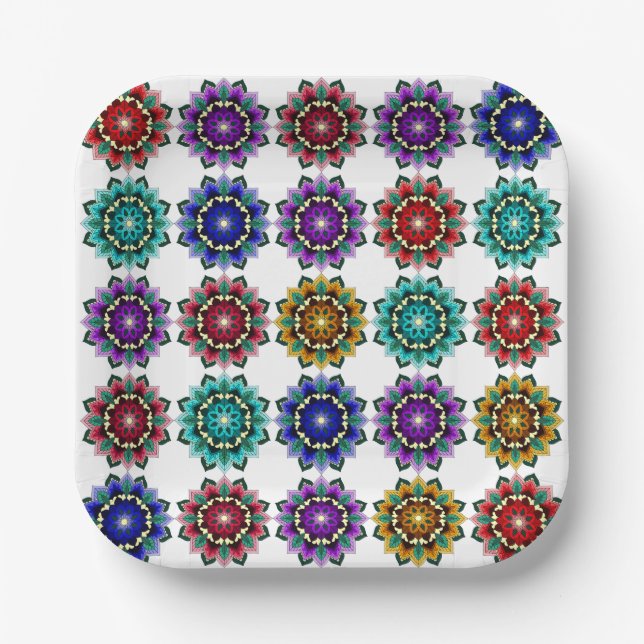 Mandala in various colours paper plate (Front)