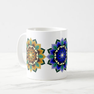 Mandala in yellow, blue & red coffee mug
