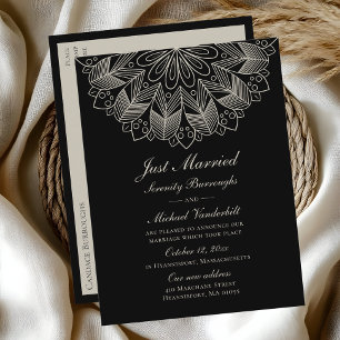 Mandala Indian Boho Black Just Married Wedding Invitation Postcard