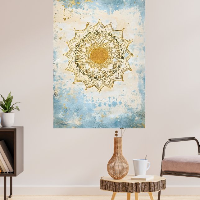 mandala indien aux teintes turquoise et orange poster (Living Room 3)