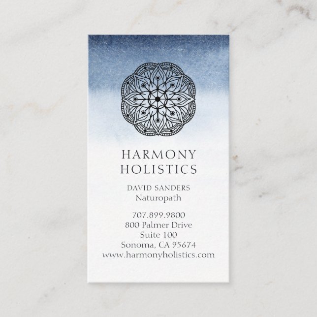Mandala Indigo White Holistic Health Business Card (Front)