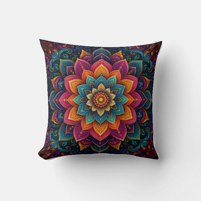 Mandala-inspired floral artwork cushion (Front)