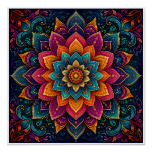Mandala-inspired floral artwork poster